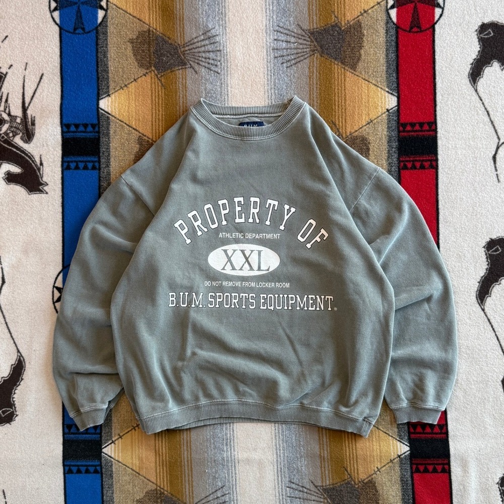 B.U.M. Equipment Vintage Mens Green Athletic Dept Crewneck Sweatshirt Large